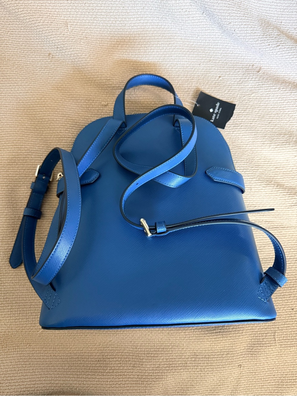 NWT Kate Spade Staci Sapphire Blue Saffiano Leather Backpack Purse - Picture 4 of 7